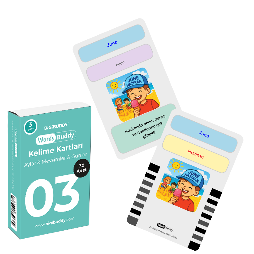 WordsBuddy Aylar Mevsimler Günler – Türkçe İngilizce Akıllı Kelime Kart Seti