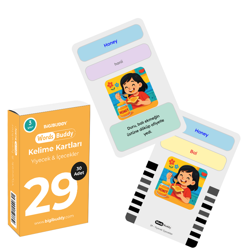 WordsBuddy Yiyecek ve İçecekler – Türkçe İngilizce Akıllı Kelime Kart Seti